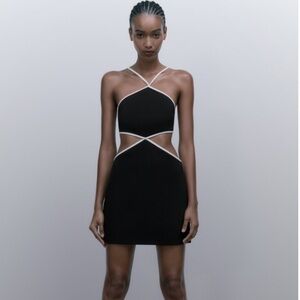 Zara Black Mini Dress with White Trim